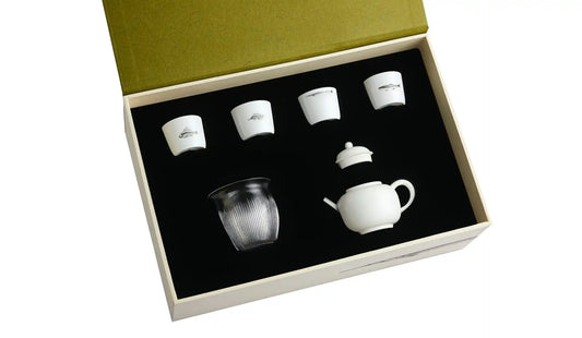 Four Modern Jingdezhen Porcelain Cups, Gongbei, and Teapot Set